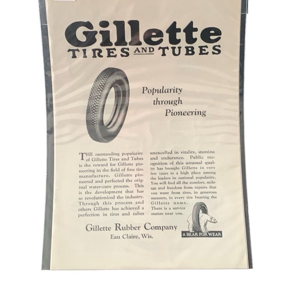 Vintage 1928 Gillette Tires and Tubes Popularity through Pioneering Ad Advertise